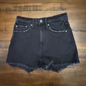 Abercrombie & Fitch High Rise Black Denim Jean Shorts Distressed Frayed Hem